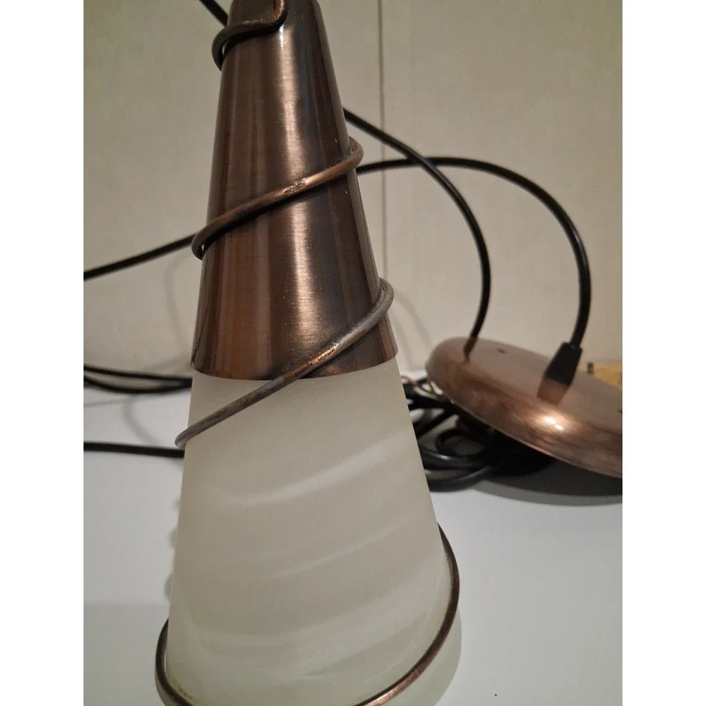 Pair of Copper and Glass Cone Pendant Lights‎ Made in Italy 